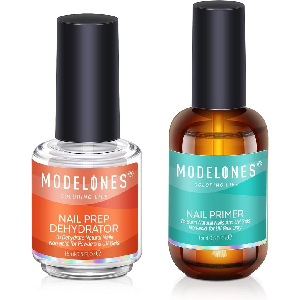 Primer de Esmalte em Gel Profissional Modelones, 2Pcs 15ml, Preparação Natural para Unhas Sem Ácido, Desidratante, Prime