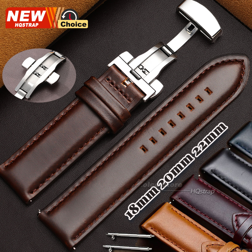 Pulseira De Relógio De Couro Genuíno Com Fivela Borboleta 18mm 20mm 22mm Smartwatch Inteligente Banda Universal Liberaçã
