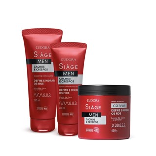 Combo Siàge Men: Condicionador Cachos e Crespos 200ml + Shampoo Cachos e Crespos 250ml + Creme para Pentear Crespos 450g em Oferta na Shopee