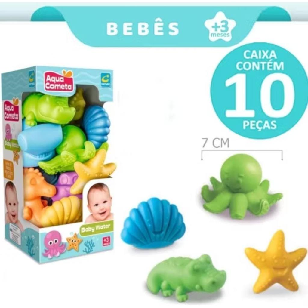 Kit Com 10 Mordedores Brinquedos Aquáticos Vinil Para Bebê - Cometa - em Oferta na Shopee