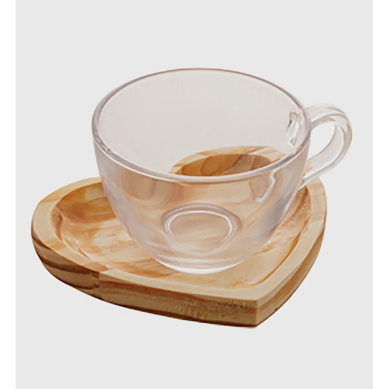 Kit Jogo Pires de Madeira Pinus Formato De Coração Porta Xícara Café Chá