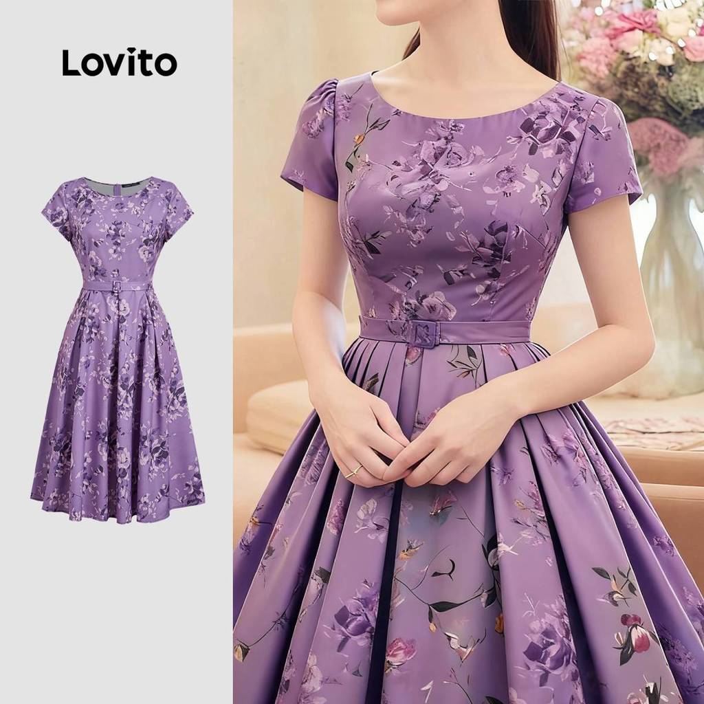 Lovito  Vestido Elegante Plissado Primavera/verão para Mulheres L171ED338 em Oferta na Shopee