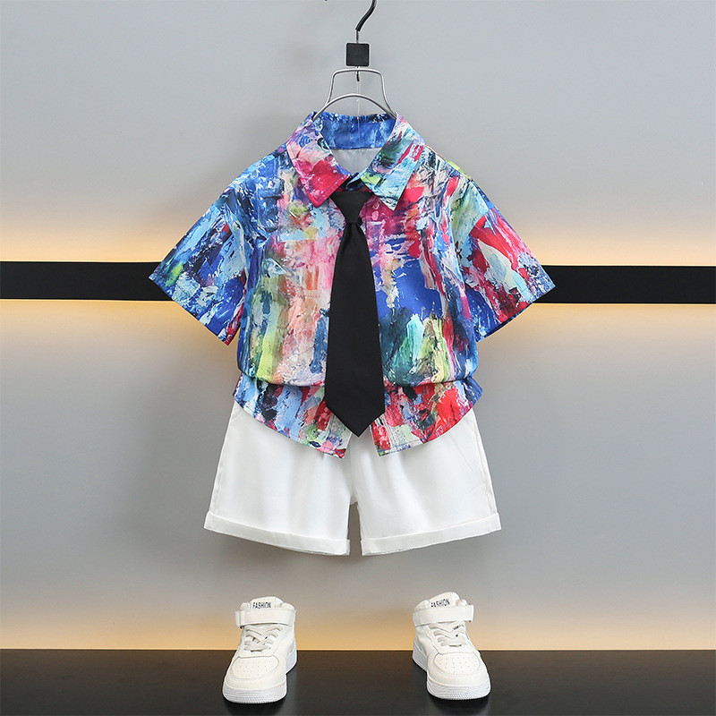 Crianças roupas infantis meninos camisa de manga curta terno verão camisa infantil Shorts de duas peças verão roupas de 