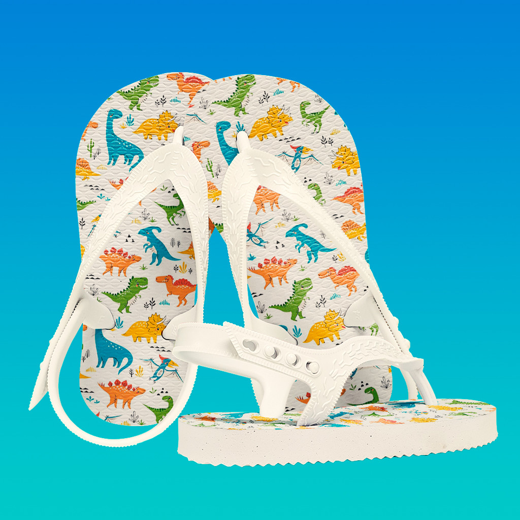 Chinelo Para Bebê Infantil BRANCO Dinossauros com Alça Antiderrapante Borracha 17/18 a 23/24 em Oferta na Shopee