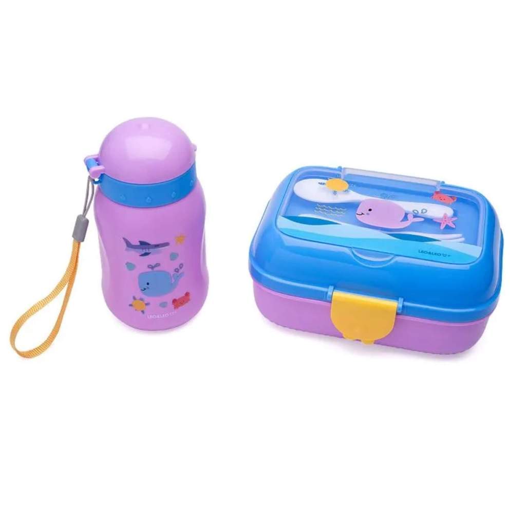Kit Lanche Fundo do Mar com Garrafa Plástica 500Ml + Marmita 700Ml Leo&Leo Leonora - 97830