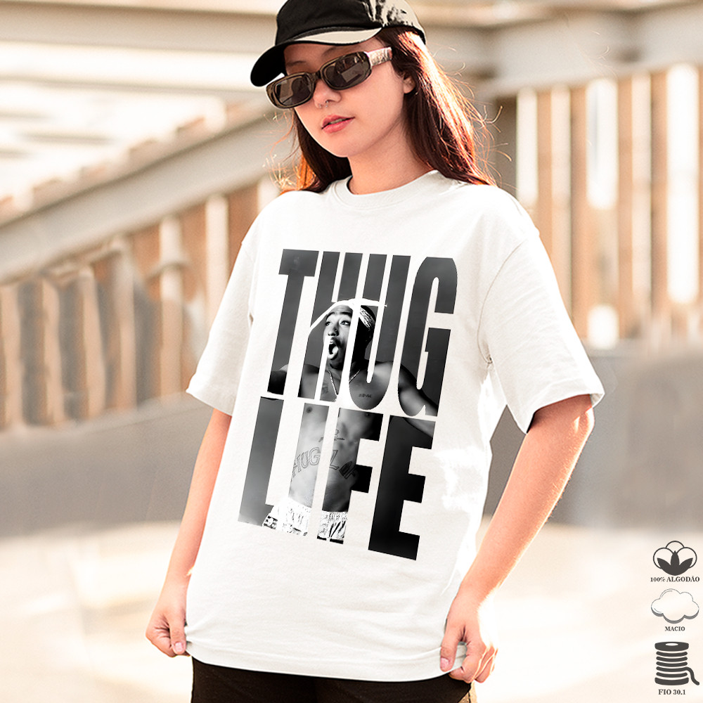 [Camiseta Premium em Algodão Puro]GXG Camiseta Básica e Oversized Algodão Estampado Streetwear Tupac 2Pac Thug Life Band