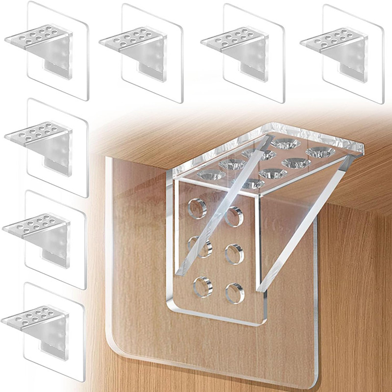 10 Pçs Suporte De Prateleira Adesivo Transparente Sem Broca Laminado Para Armário Estante Placa Vidro Montagem Na Parede