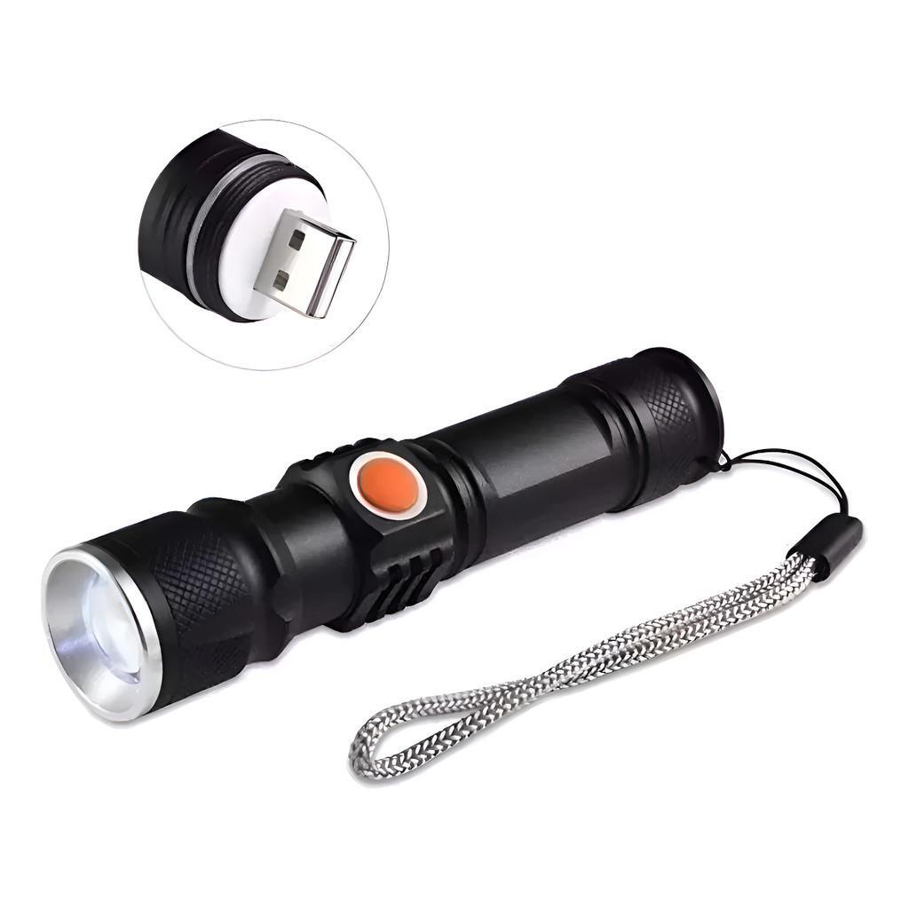 Ecooda Lanterna Tática Mini LED Recarregável USB com Zoom Ajustável 3 Modos