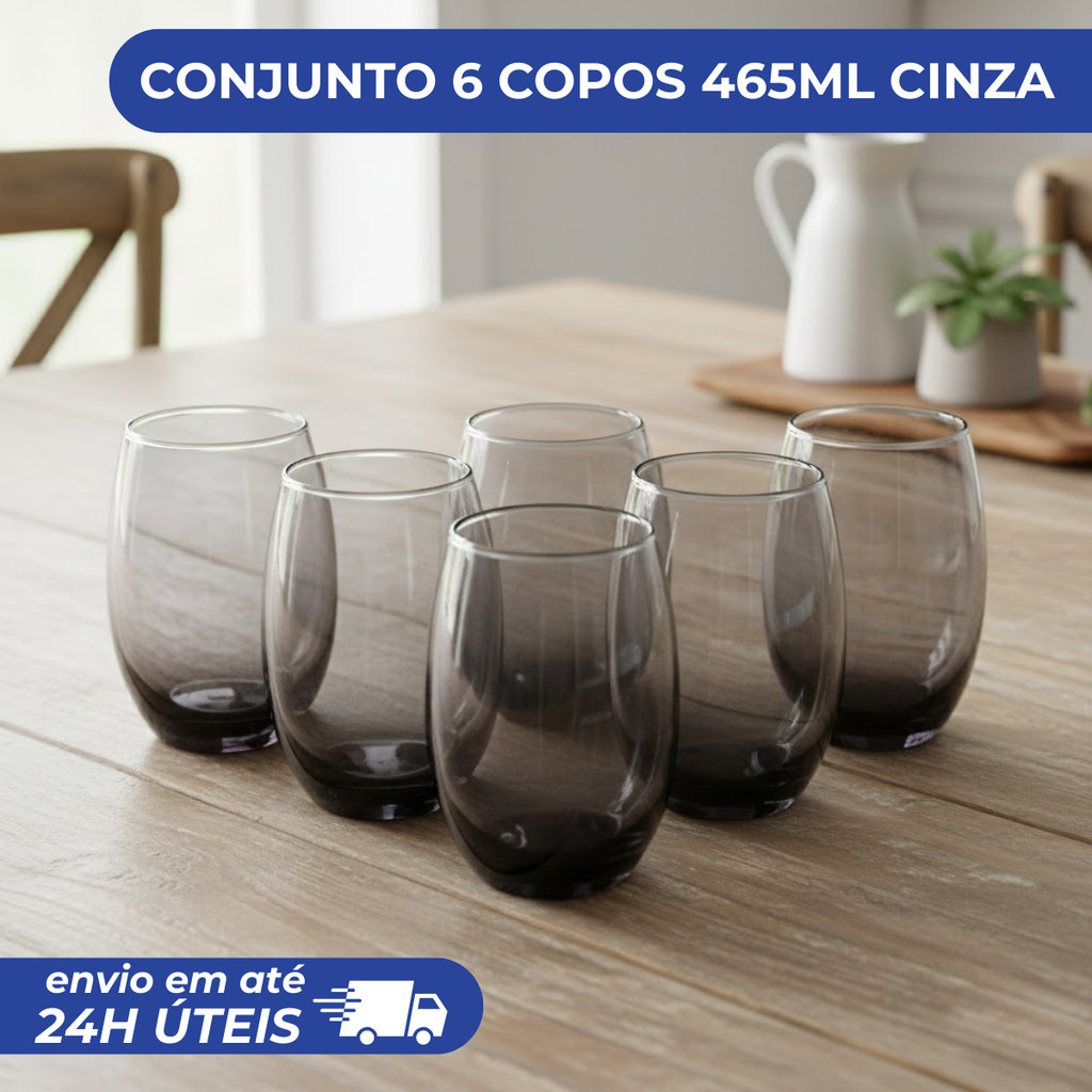Jogo 6 Copos Aruba Vidro Fumê Luxo 465ml Cinza Nadir em Oferta na Shopee