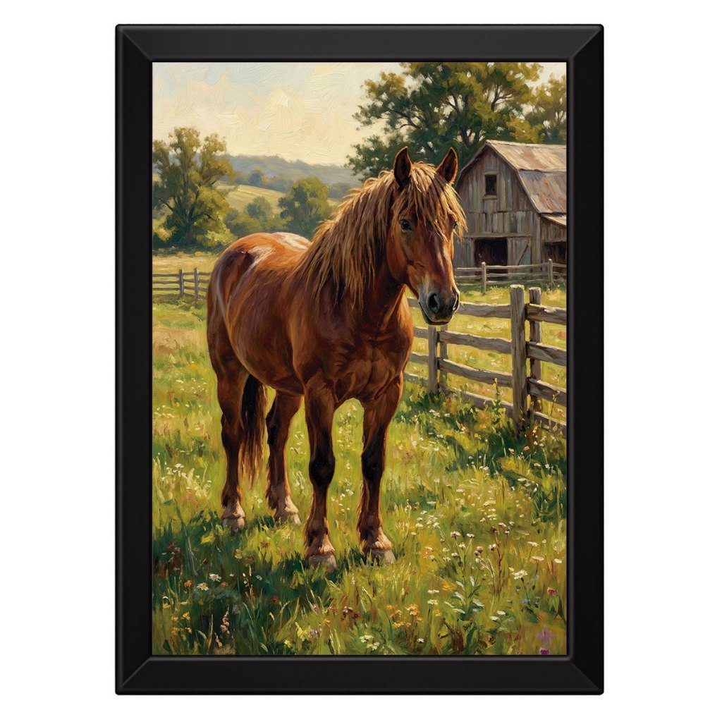 Quadro Cavalo Marrom No Pasto Interior Mato