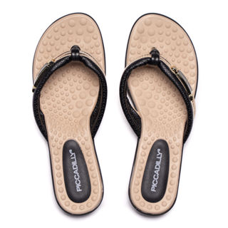Chinelo Anabela Feminino Piccadilly Napa Preto/Bege em Oferta na Shopee