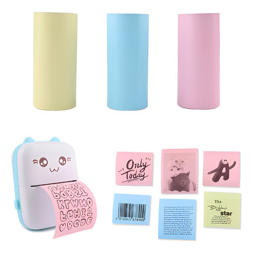 Kit 3 Rolos Bobina Colorida Mini Impressora Gatinho Colorido