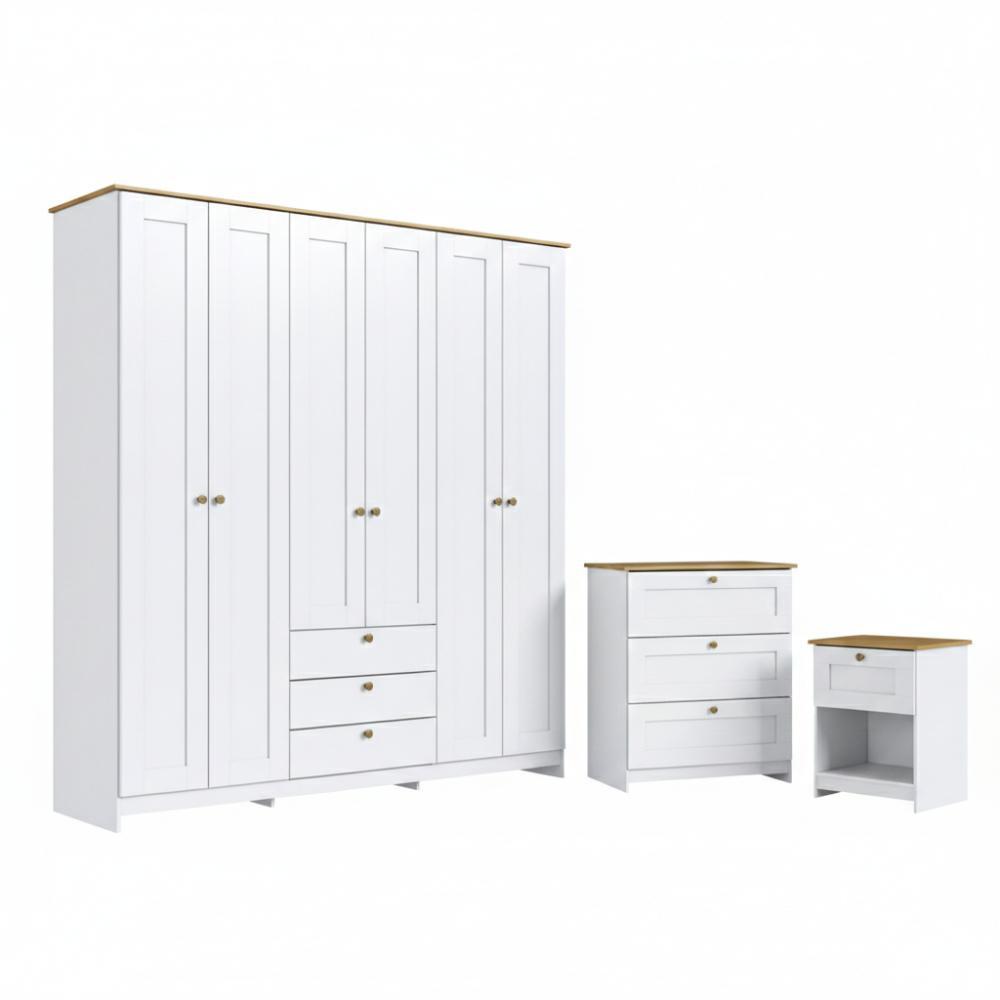 Conjunto Quarto Casal Completo 3 Peças 6 Portas 7 Gavetas Americano Cor Branco - Decibal Móveis