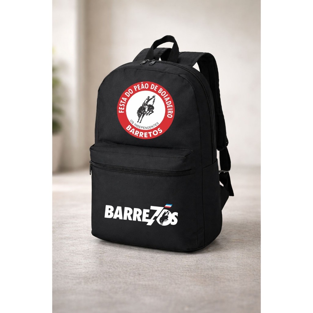Mochila Barretos Festa Do Peão De Barretos Barretão Masculina Feminina Reforçada Trabalho Viagem Escolar Cor Preto