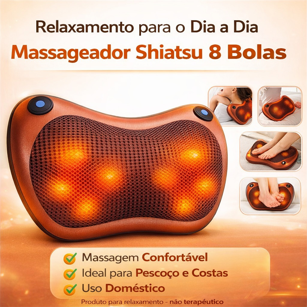 Massageador Shiatsu 8 Bolas para Pescoço, Lombar e Pés em Oferta na Shopee