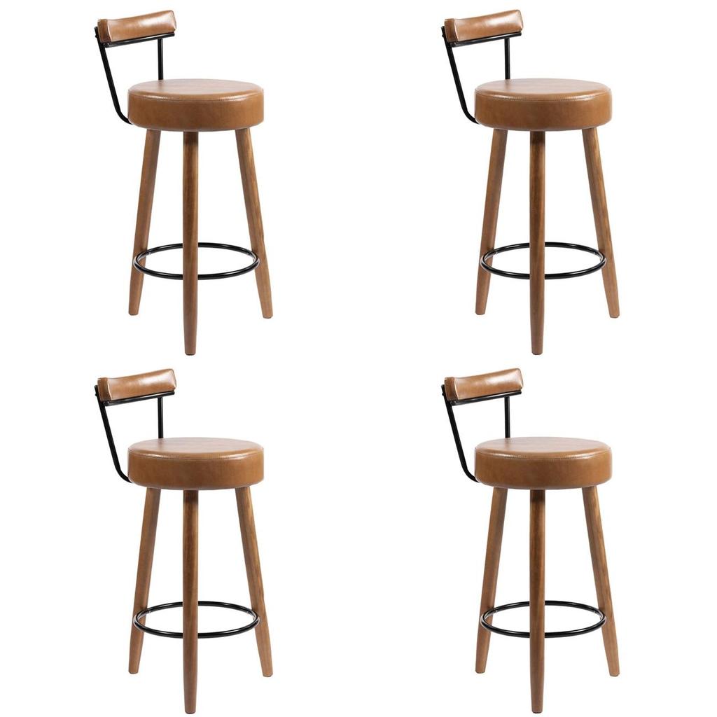 Banqueta Alta Estofada Pés Palito Kit 4 Tília Sintético Amarula S08 - Mpozenato