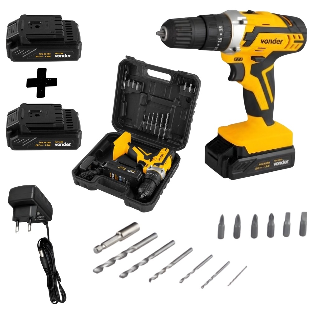 Kit Parafusadeira Furadeira Impacto 20V + 2 Baterias Vonder em Oferta na Shopee