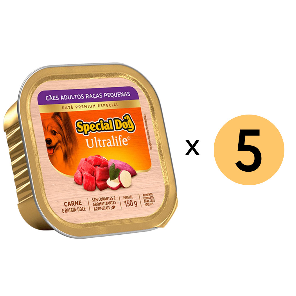 Kit 5 Ração Special Dog Patê Cães Adultos Raças Pequenas Carne 150G