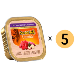 Kit 5 Ração Special Dog Patê Cães Adultos Raças Pequenas Carne 150G