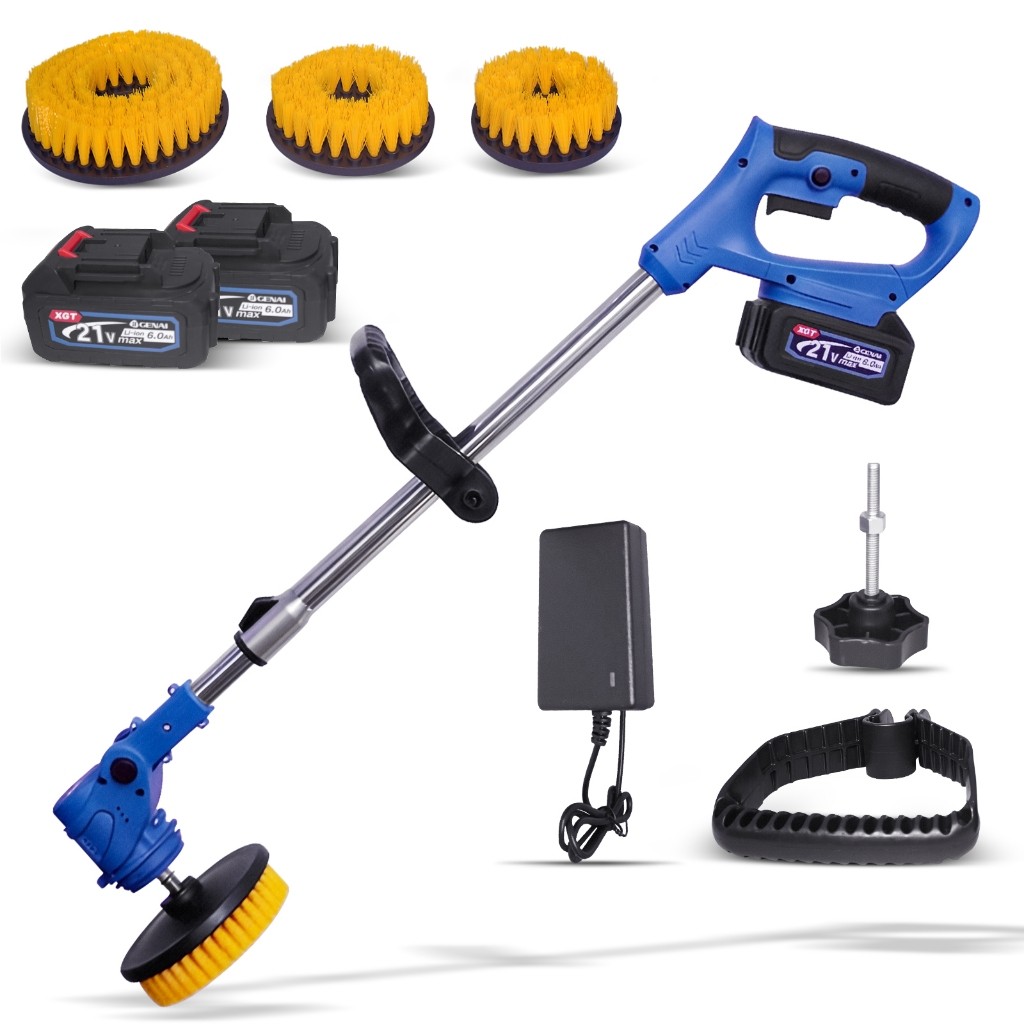 Escova Elétrica Rotativa Multifuncional para Limpeza de Piscina, Varanda e CarroEscova de Solo 21V - 10 Peças de Cabeçot