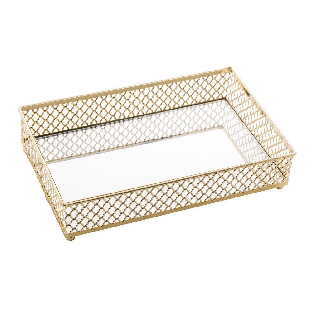 Bandeja Lyor Barcelona de Metal Dourada 21cm x 13cm x 5cm em Oferta na Shopee