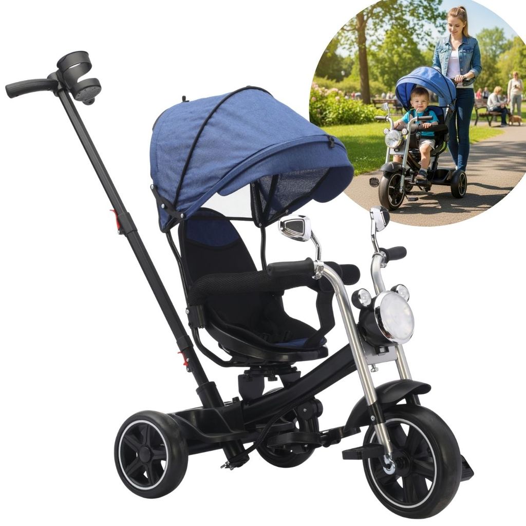 Triciclo Infantil Com Empurrador E Cobertura Azul Certificado INMETRO Ideal Para Passeios Seguros e Confortáveis em Oferta na Shopee