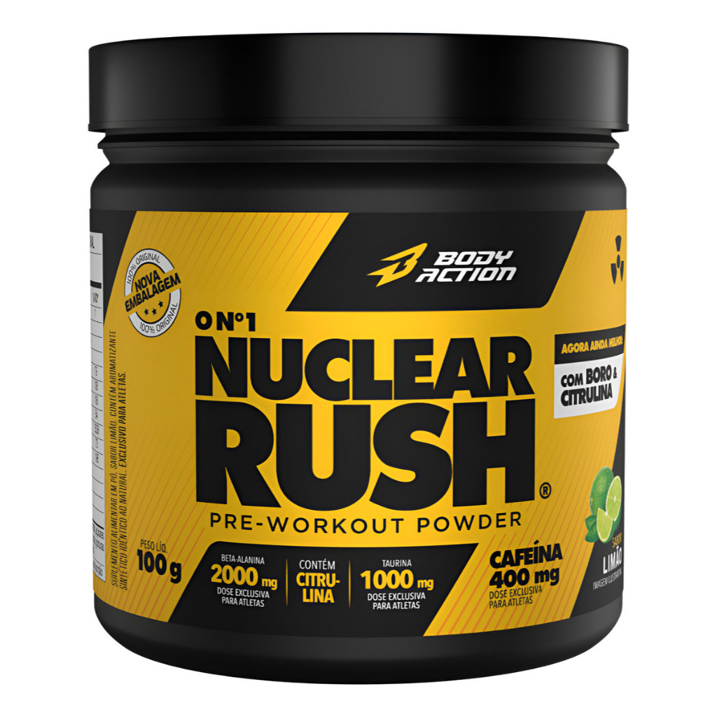 PRÉ TREINO Nuclear Rush 100g - 2000mg Beta Alanina - Bodyaction