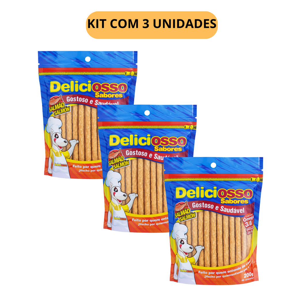 PETISCO CAES MASTIGAVEL SALMÃO FINO DELICIOSSO 200G - KIT 3 em Oferta na Shopee