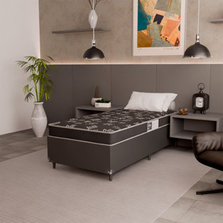 Cama Box Solteiro + Colchão D20 - Couro Preto em Oferta na Shopee