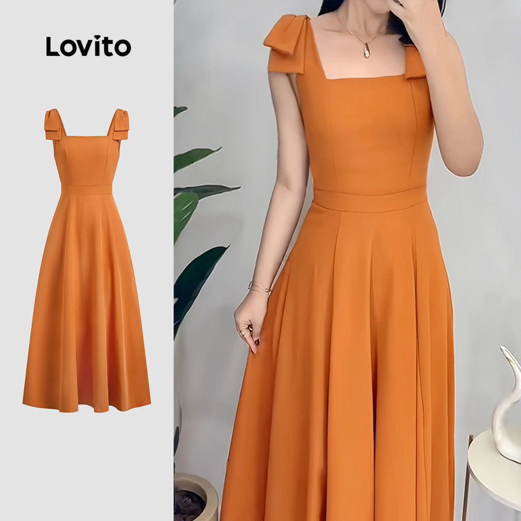 Lovito Vestido Boho com Laço Nas Costas Macio e Confortável Vestido Laranja para primavera/verão L137ED690 em Oferta na Shopee