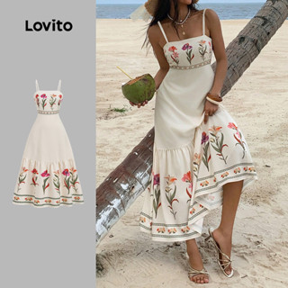 Lovito Vestido Longo Boho Com Estampa Floral Confeccionado Em Viscose E Linho Ideal Para a Primavera/verão LBL32081
