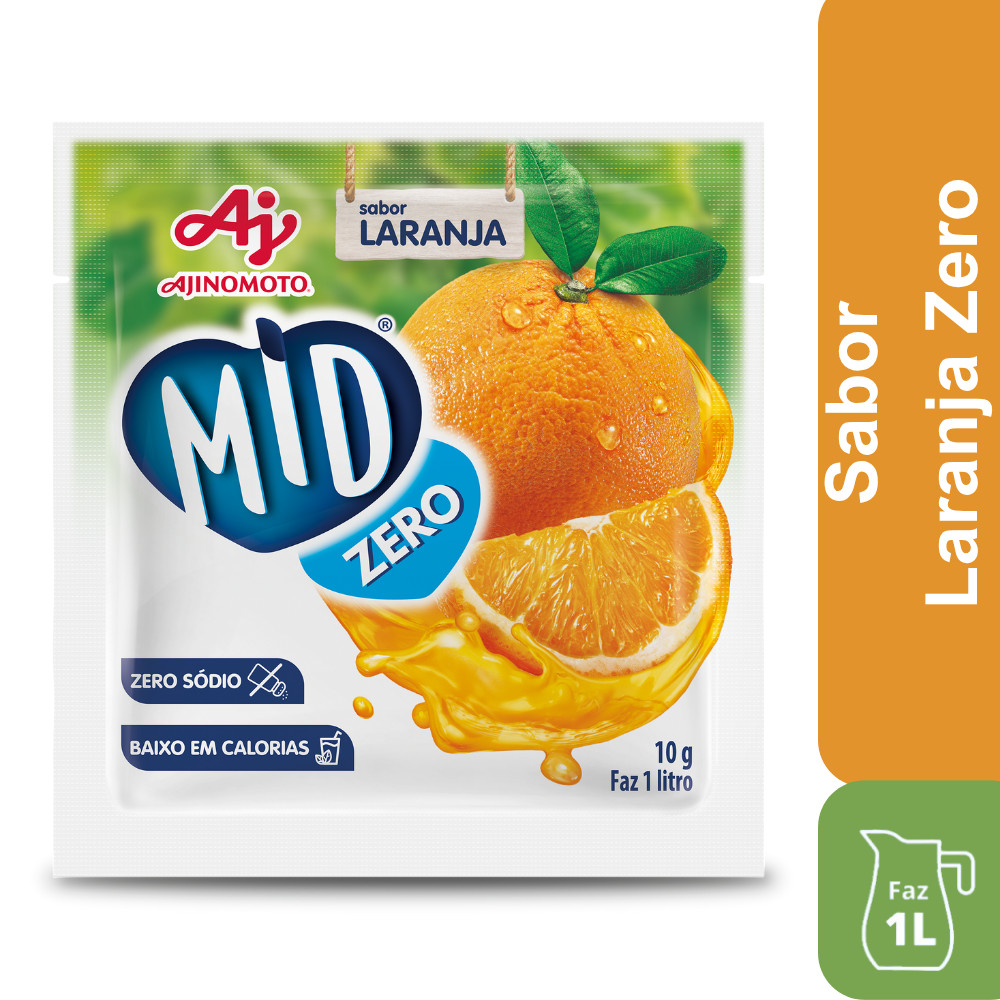 Kit Refresco em Pó MID® Zero Sabor Laranja Com 5 Unidades de 10g
