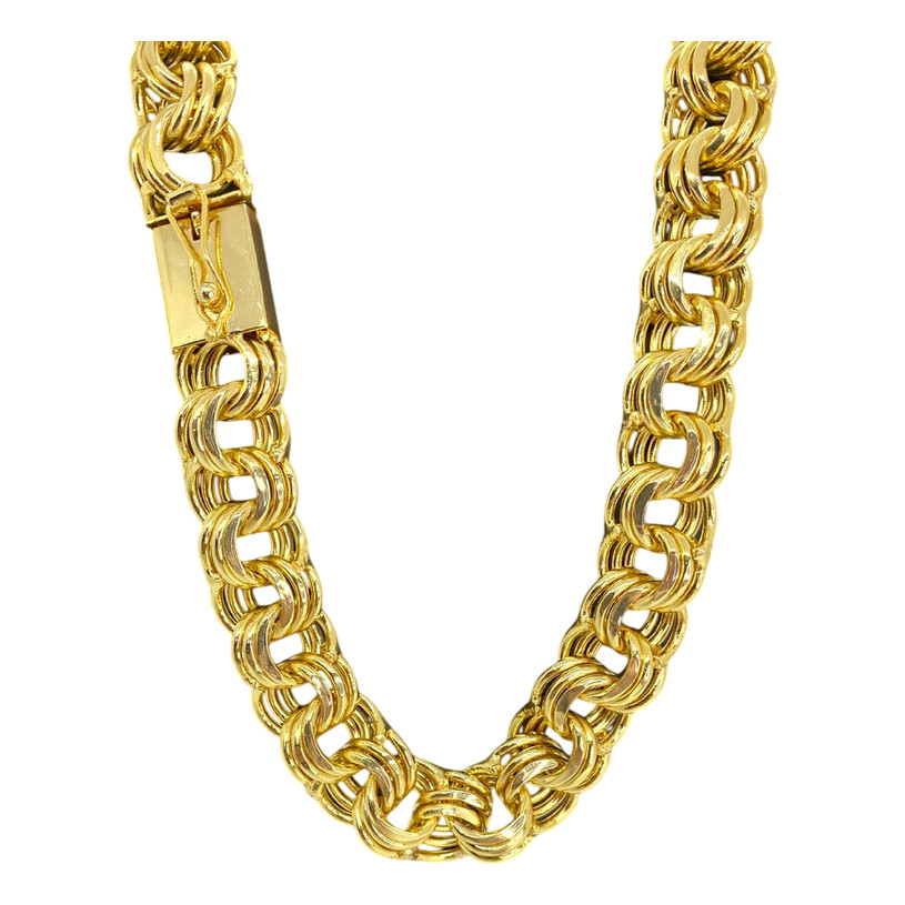 Cordão Corrente Tri Friso Madri 12mm Moeda Antiga Cor 18k masculino grosso