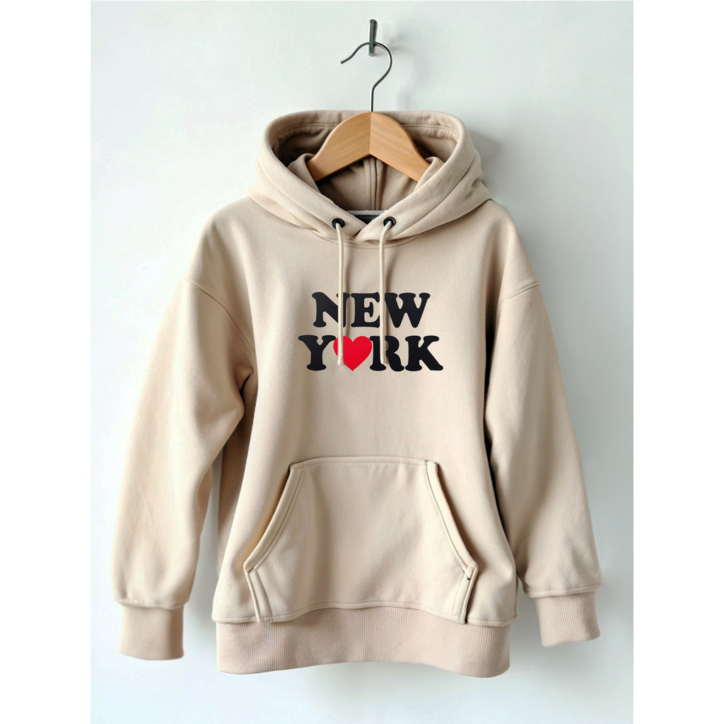 Moletom Canguru Estampado Hoodie Casaco Flanelado Capuz New York Coração Blusa Moletom Casual Frio