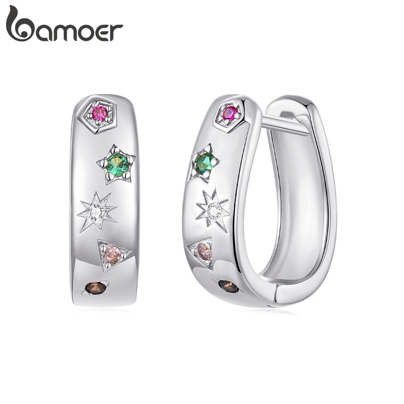 Brincos Bamoer Colorido Estrela Zircão Para Mulheres Meninas Joias Da Moda