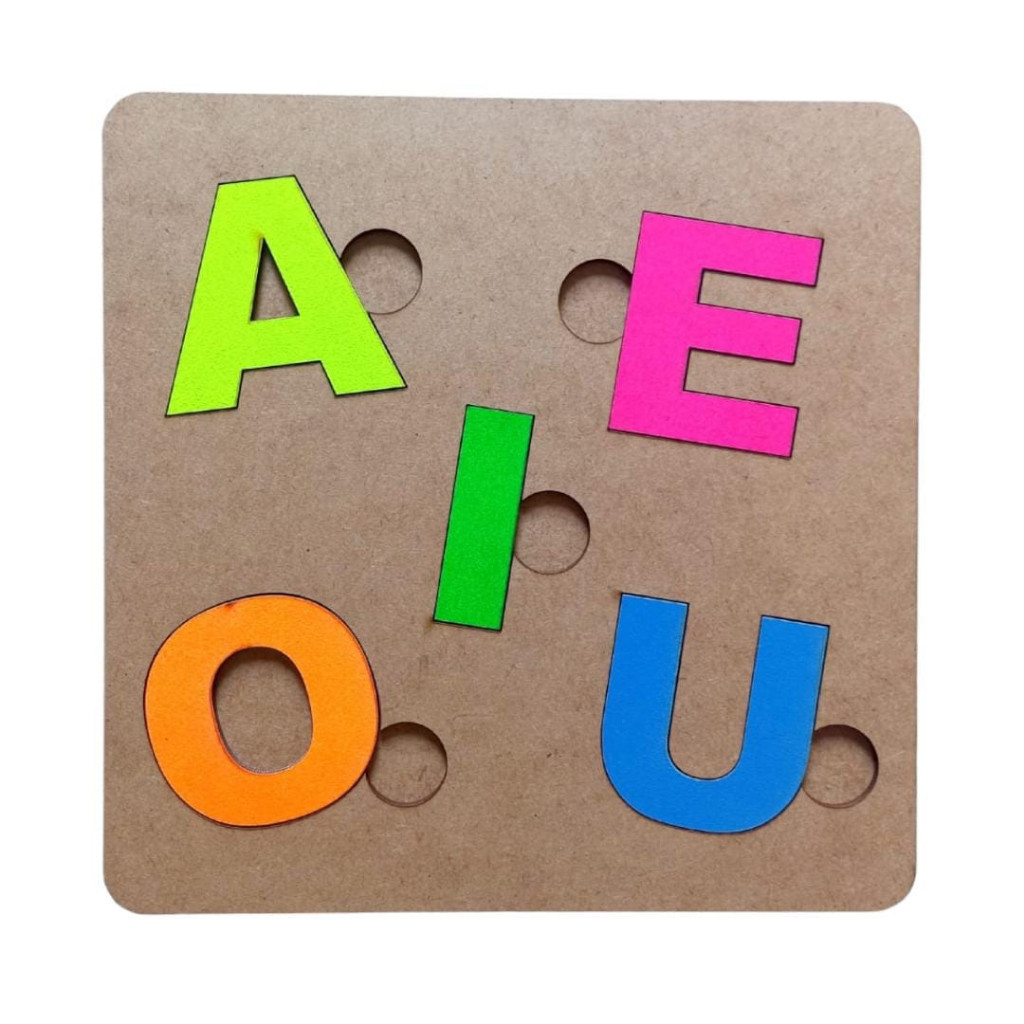 Quabra Cabeça Brinquedo Educativo Tabuleiro Vogais Cores Neon Cognitivo Reforço Escolar Alfabetização