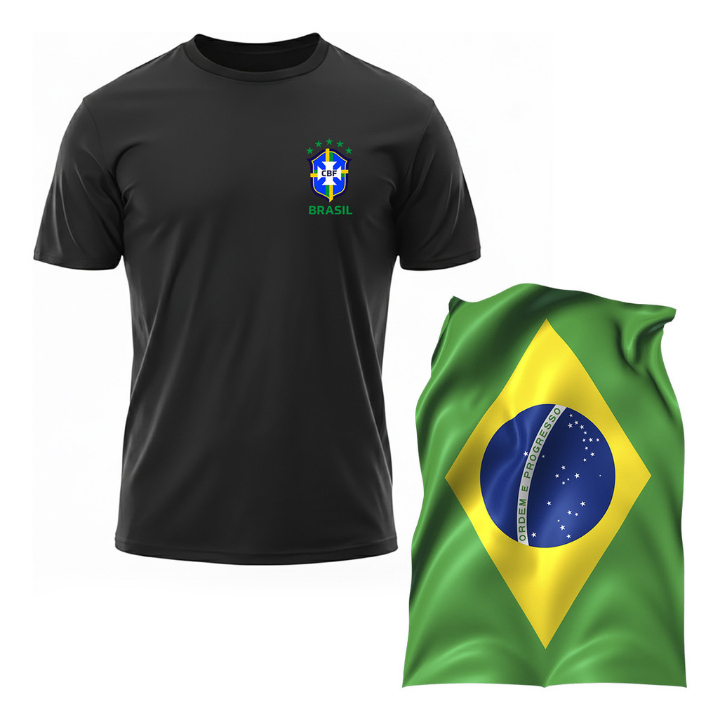 Kit Camiseta Brasil + Bandeira Do Brasil Grande Brasileira
