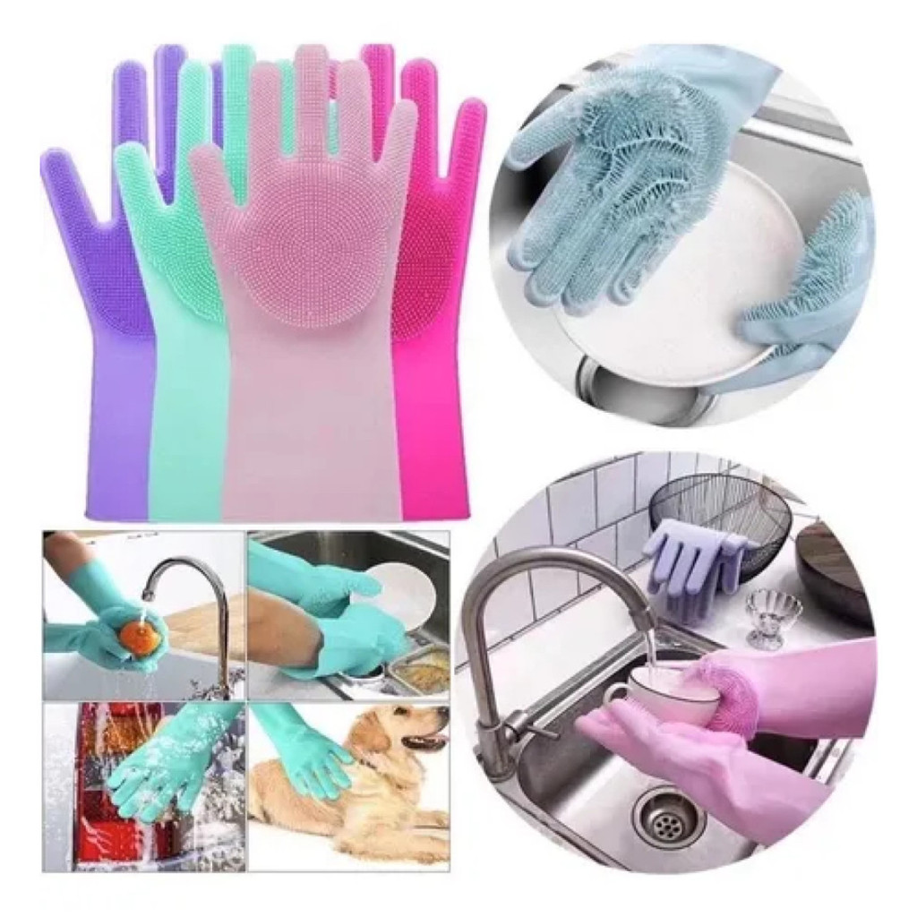 Luvas Silicone Com Cerdas Limpeza Multiuso Reutilizável -Lava Louças Banheiro Pet