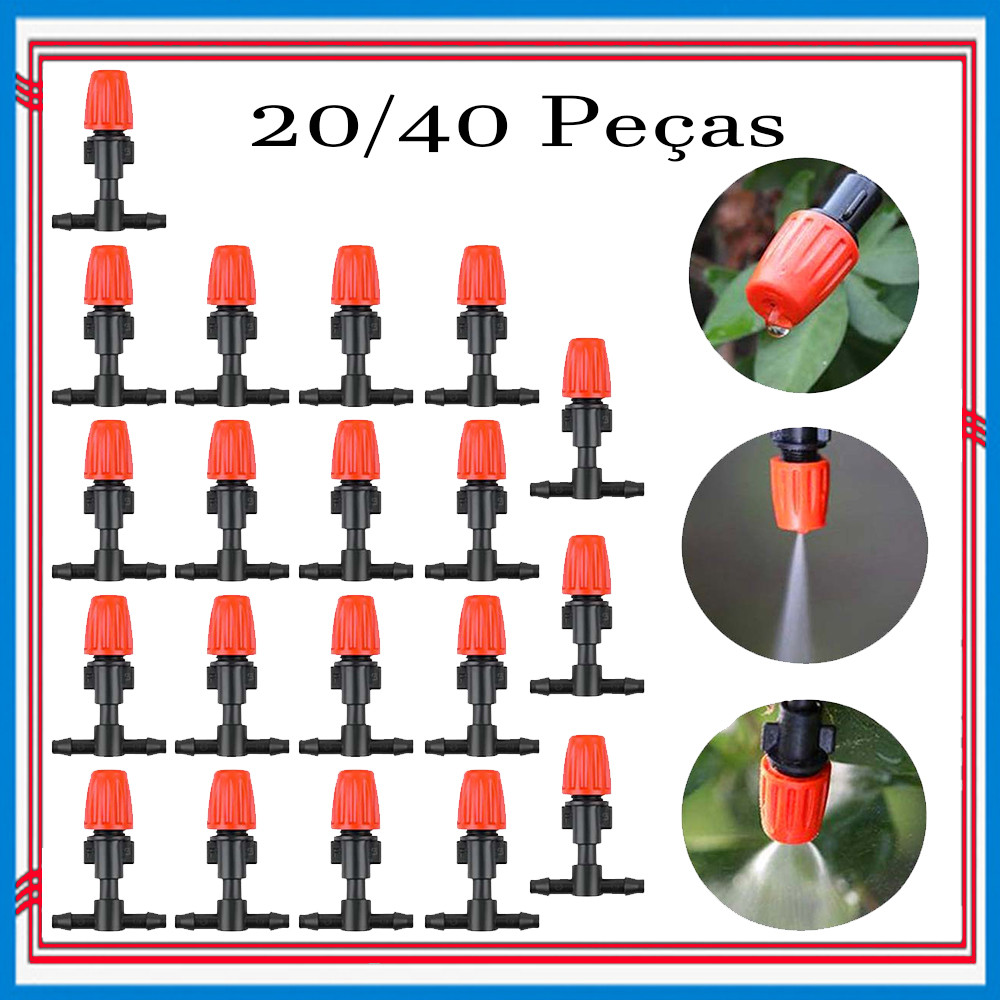 20/40 Pçs Bico de nebulização T, com bocal de neblina ajustável, para acessórios de irrigação de tubos, Microtubo 4/7 mm