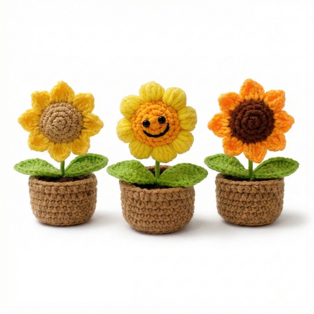 Girassol de Crochê Artesanal 14cm com Vaso Presente em Oferta na Shopee