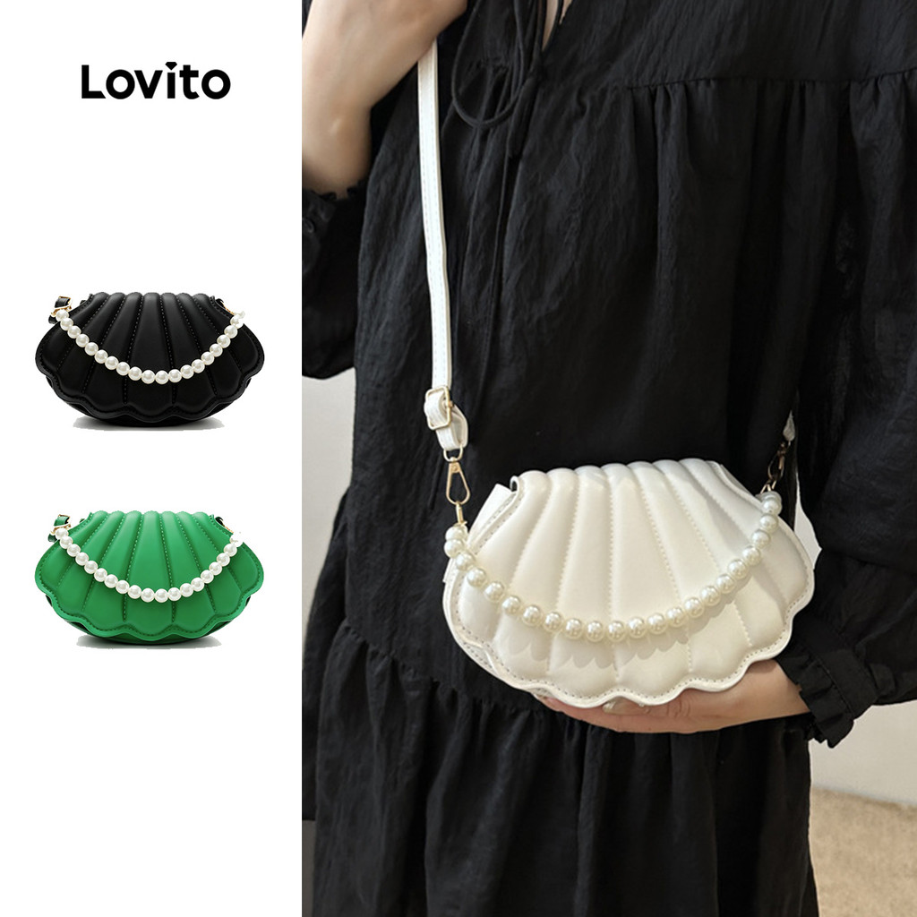 Lovito Bolsa De Ombro Pequena Lisa Com Pérolas Bolsa De Ombro Pequena Para Mulheres LFA46274