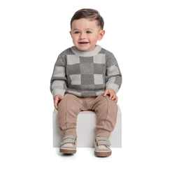 Blusão em Tricô Xadrez para Bebê Menino Quimby