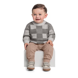 Blusão em Tricô Xadrez para Bebê Menino Quimby em Oferta na Shopee