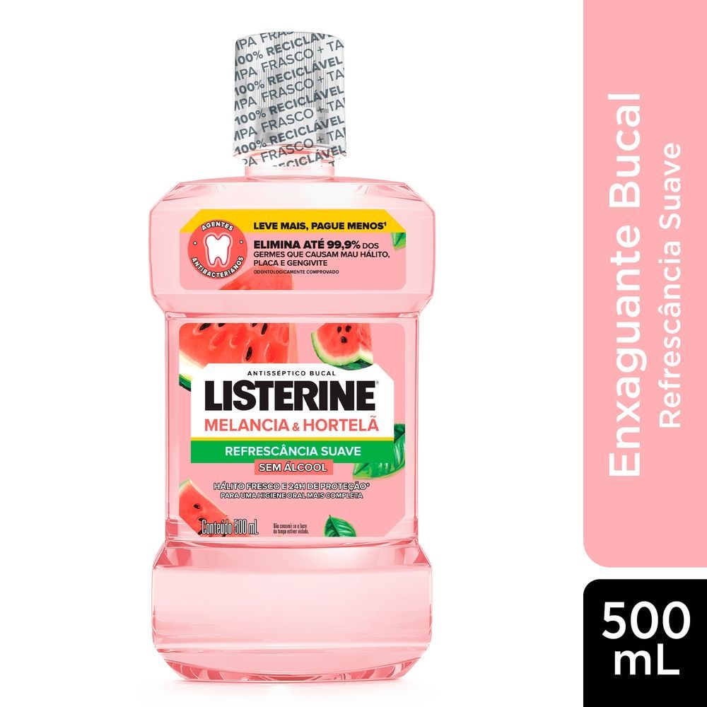 Solução Bucal Listerine Sem Álcool Melancia e Hortelã 500ml