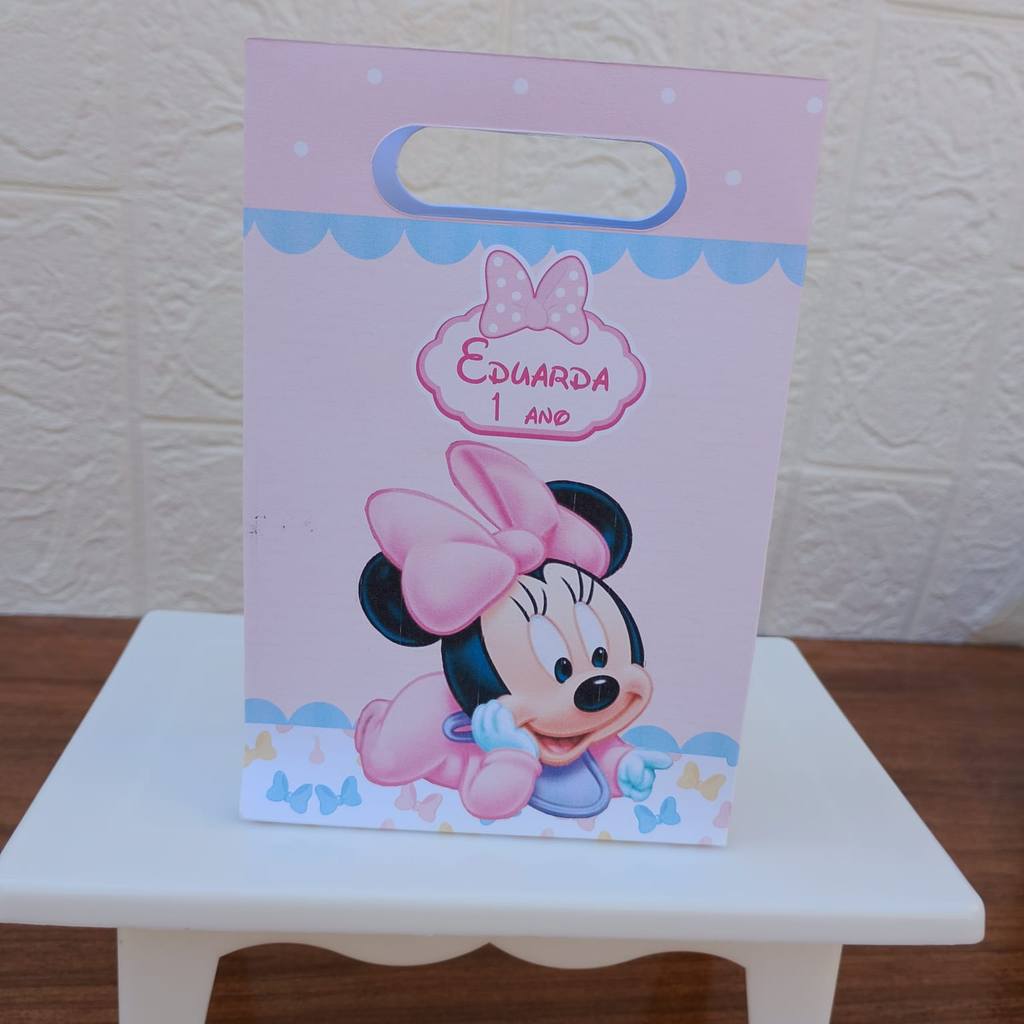 PEGUE E MONTE Lembrancinha FESTA ANIVERSARIO Sacolinha Surpresa PP Personalizada Boca de Palhaço MINIE  MINNIE BABY ROSA
