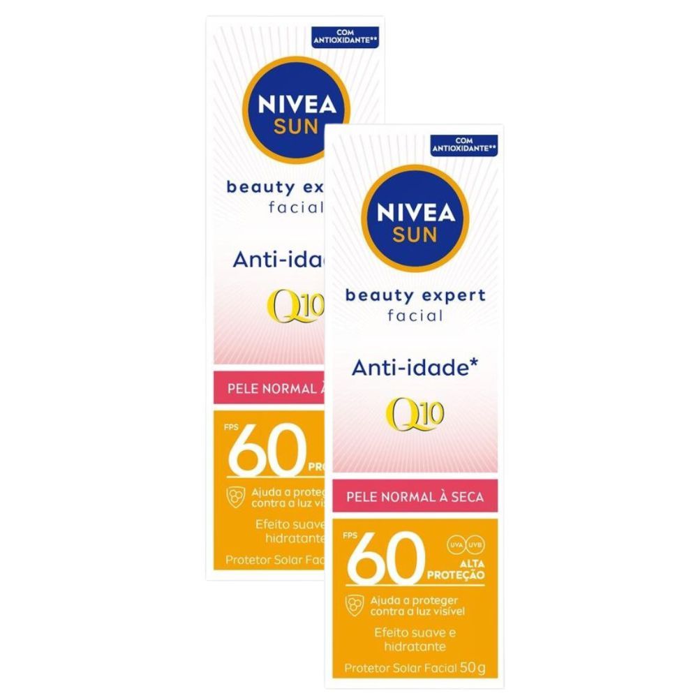 Kit 2 Protetor Solar Facial Nivea Sun Beauty Expert Pele Normal a Seca FPS 60 50g em Oferta na Shopee