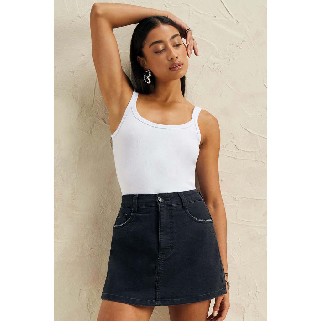 Short Saia Feminina Jeans Com Bolsos Marialícia Preto em Oferta na Shopee