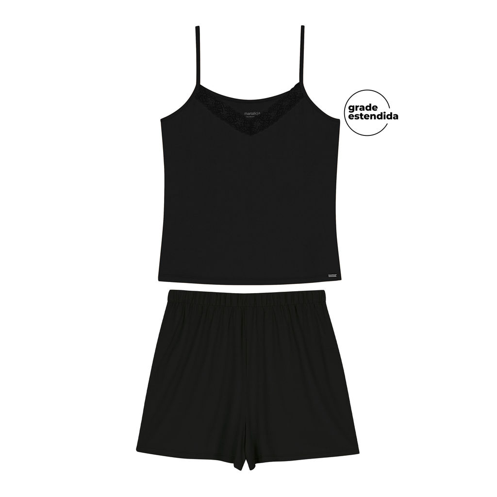 Pijama Feminino Viscose Com Renda Marialícia Preto