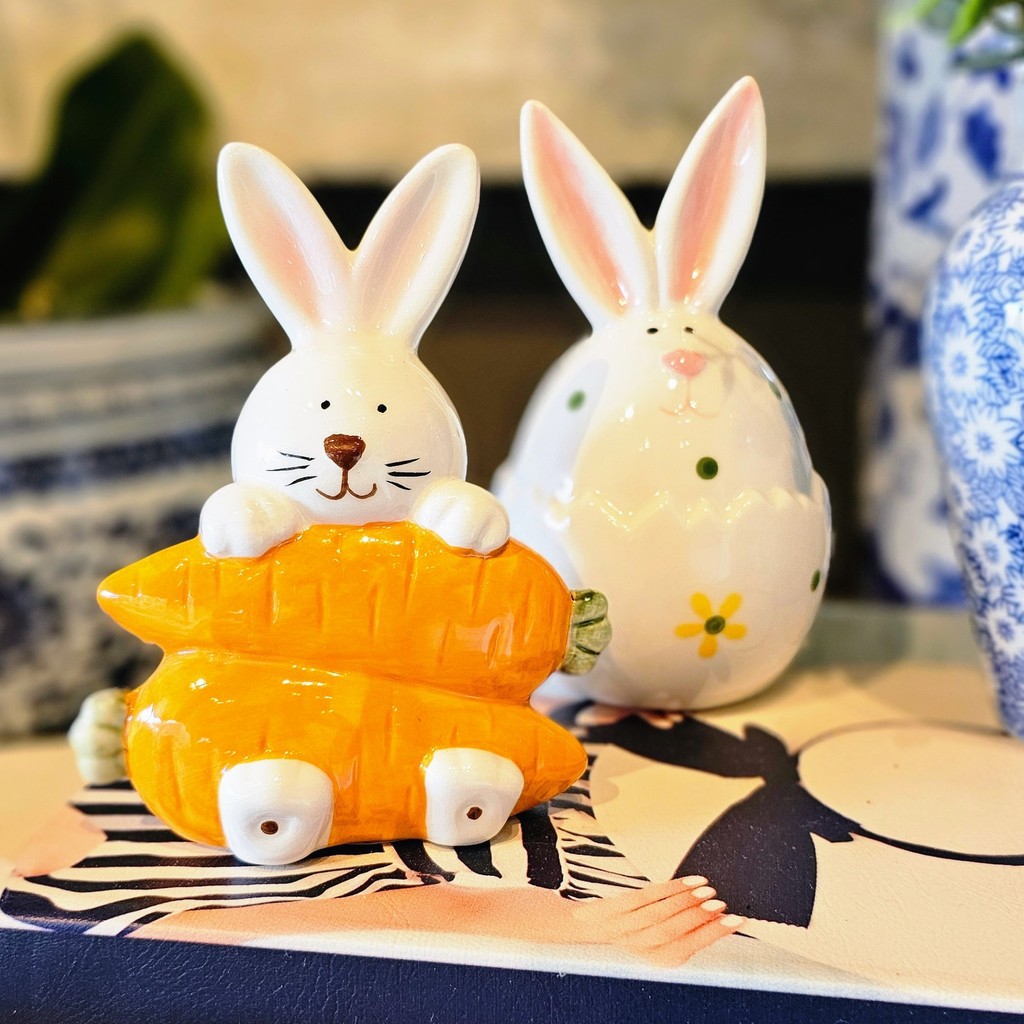 Kit Ovo E Coelho De Páscoa Porcelana Decoração De Páscoa