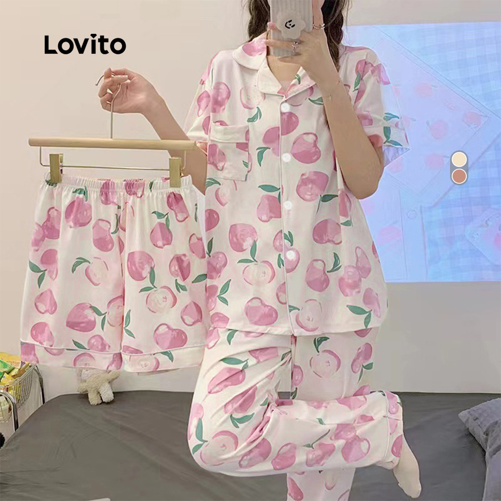 Lovito Conjunto de Pijama Fofinho Pack de 3 Estilo Primavera/verão 1 Conjunto de Pijama para Mulheres LNE117109